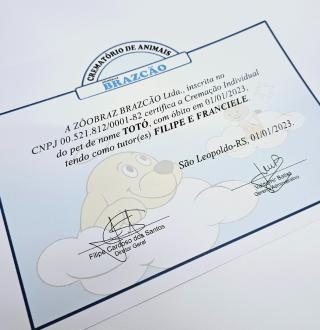 Certificado Cremação Pet